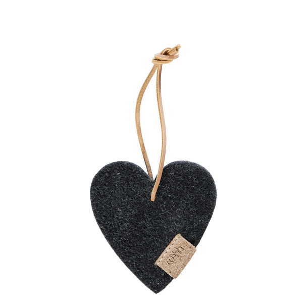 Hjerte ornament af Zero Waste uld, Charcoal