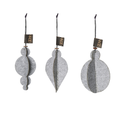 Xmas eco-felt ornaments. S/3, Grey