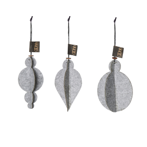 Xmas eco-felt ornaments. S/3, Grey
