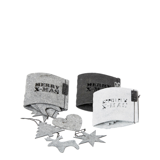 Eco-felt kurvert med 8 styk julepynt, Grey