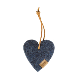 Hjerte ornament af Zero Waste uld, Blue