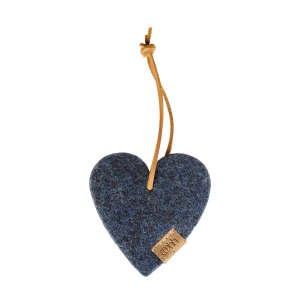 Hjerte ornament af Zero Waste uld, Blue