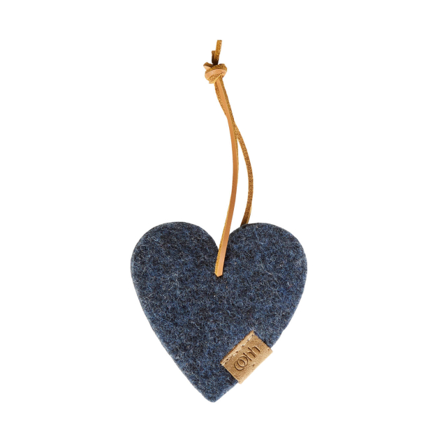 Hjerte ornament af Zero Waste uld, Blue