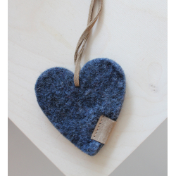 Hjerte ornament af Zero Waste uld, Blue
