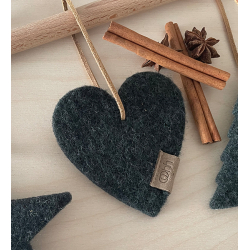Hjerte ornament af Zero Waste uld, Green