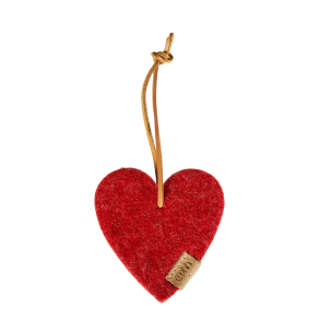 Hjerte ornament af Zero Waste uld, Red