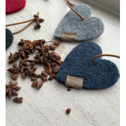 Hjerte ornament af Zero Waste uld, Grey