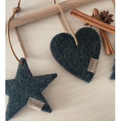Hjerte ornament af Zero Waste uld, Green
