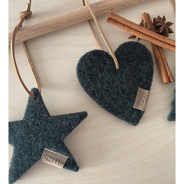 Hjerte ornament af Zero Waste uld, Green