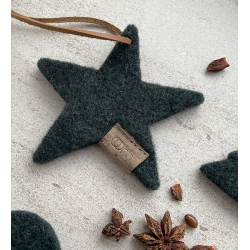 Stjerne ornament af Zero Waste uld, Green