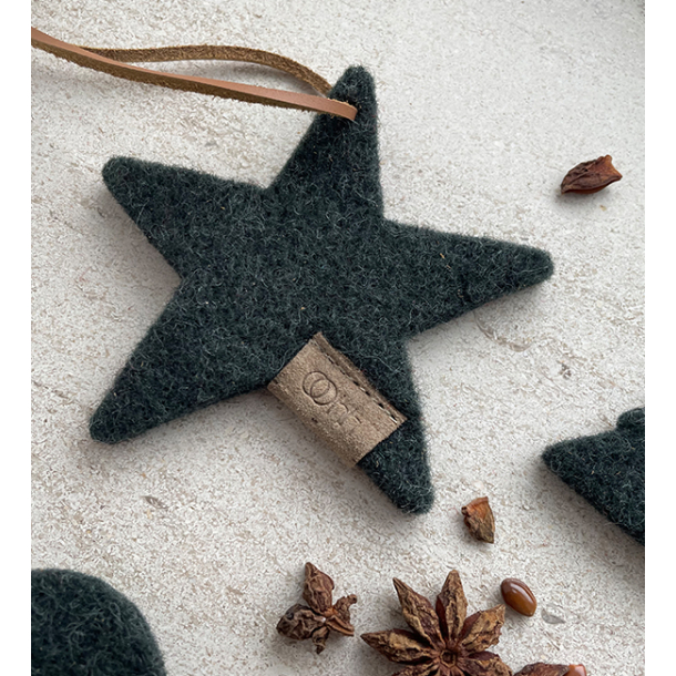 Stjerne ornament af Zero Waste uld, Green