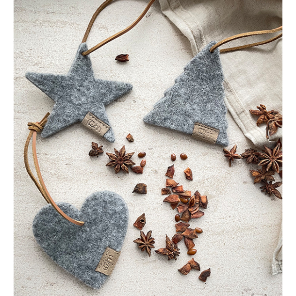 Hjerte ornament af Zero Waste uld, Grey