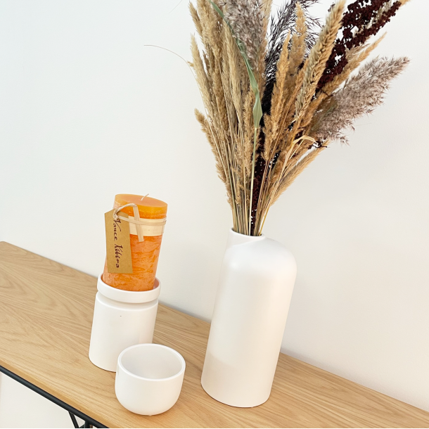 Ania Duo, Vase &amp; Lysestage, White