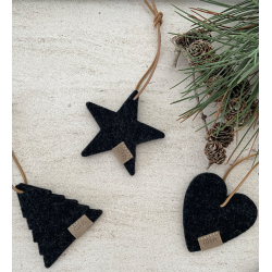 Tr ornament af Zero Waste uld, Charcoal