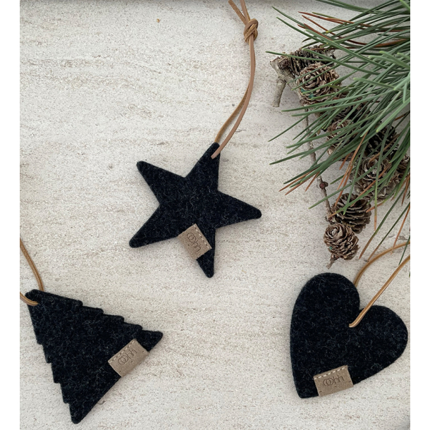 Tr ornament af Zero Waste uld, Charcoal