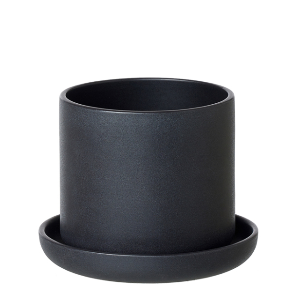 ANNA pot w/saucer, sand finish, Black