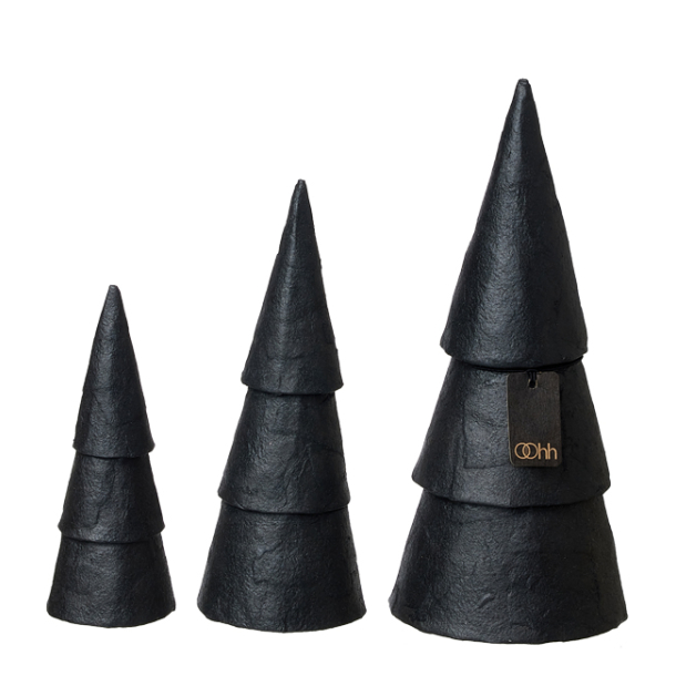 S/3 sm pulp juletrer, Black