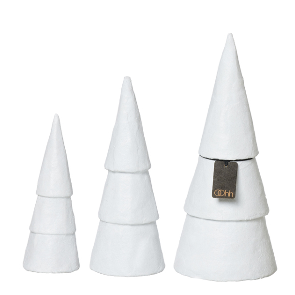 S/3 sm pulp juletrer, White