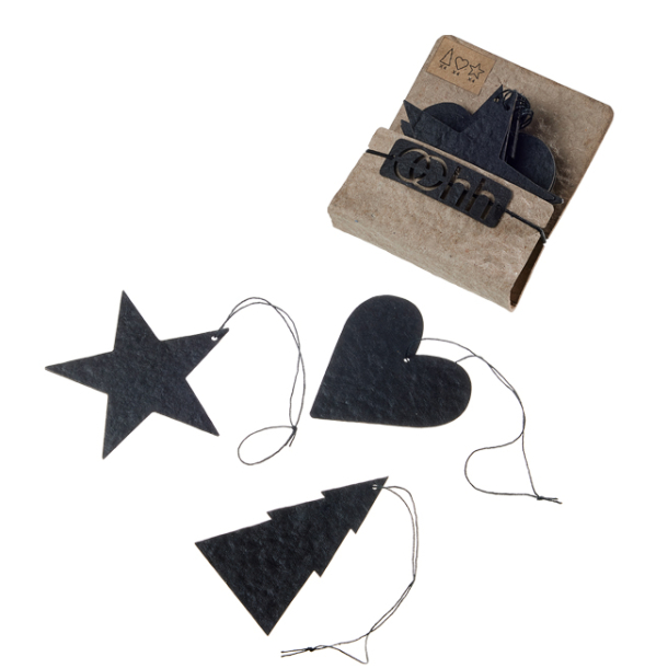 Envelope w/12 pulp Christmas ornaments, Black