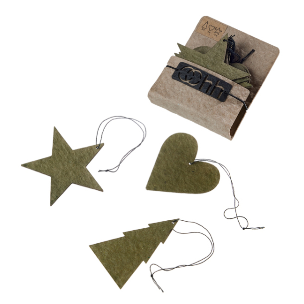 Envelope w/12 pulp Christmas ornaments, Burnt Olive