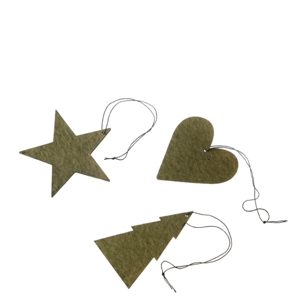 Envelope w/12 pulp Christmas ornaments, Burnt Olive