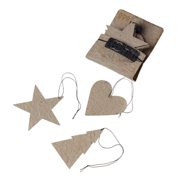 Envelope w/12 pulp Christmas ornaments, Natural