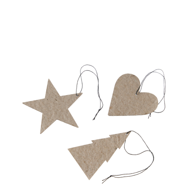 Envelope w/12 pulp Christmas ornaments, Natural