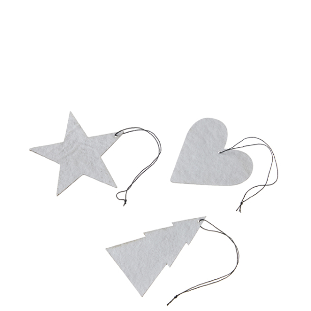 Envelope w/12 pulp Christmas ornaments, White