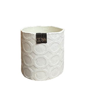 Cylinder Pot With Rounds, White
