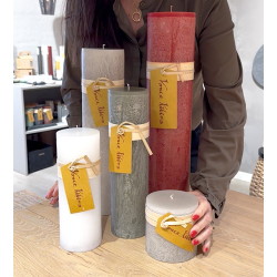 Timber Pillar Candle,  Grey