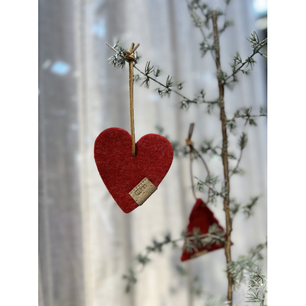 Hjerte ornament af Zero Waste uld, Red