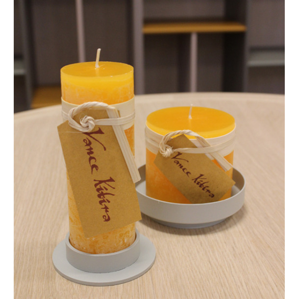 Vienna Pillar candle holder &amp; Tray. Light Brown