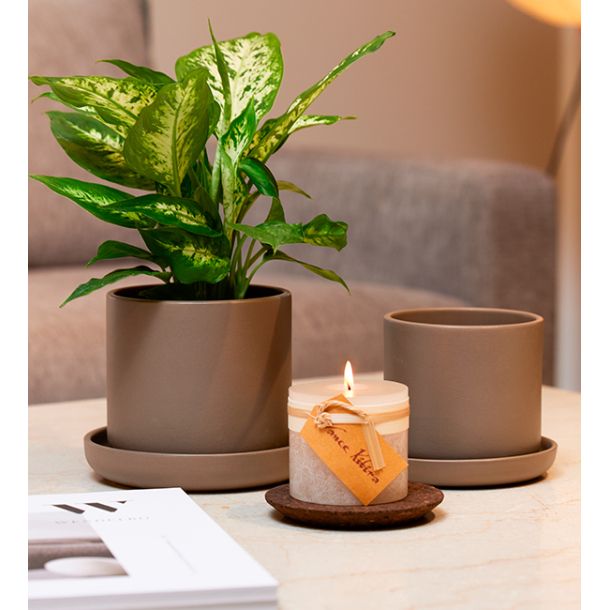 ANNA potte m/skl, sand finish, Taupe