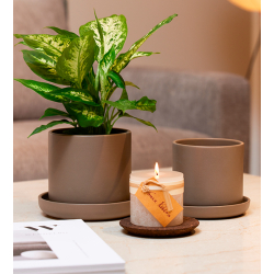 ANNA potte m/skl, sand finish, Taupe