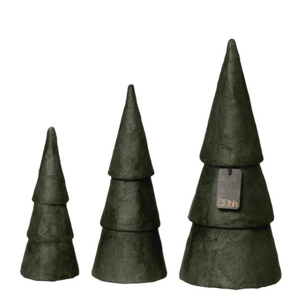 S/3 sm pulp juletrer, Burnt olive