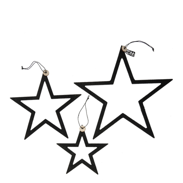 S/3 WOODz Christmas stars XL, Sort