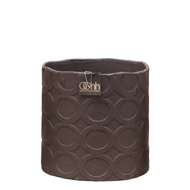 Cylinder Pot With Rounds, Dark Brown