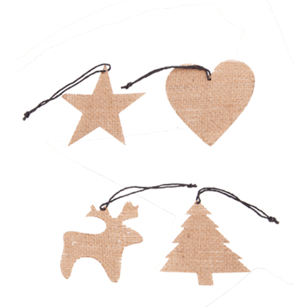 Christmas ornaments, hessian. S/8