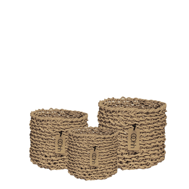 Set of 3 Woven Paper Baskets, Natural