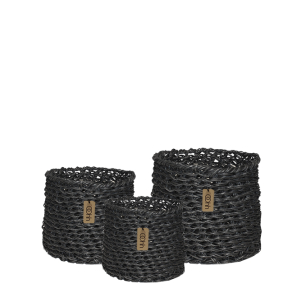 Woven Paper Baskets Set of 3, Black