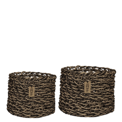 Woven Paper Baskets Set of 2, Black/Natural