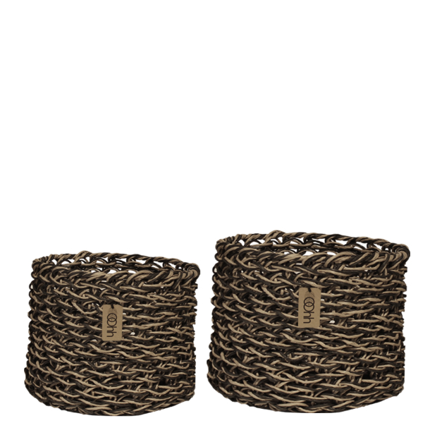 Woven Paper Baskets Set of 2, Black/Natural