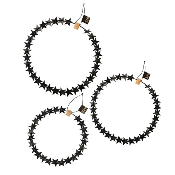 Set of 3 wires with paper stars - Black