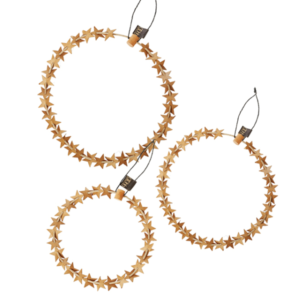 Set of 3 wires with paper stars, Natural 