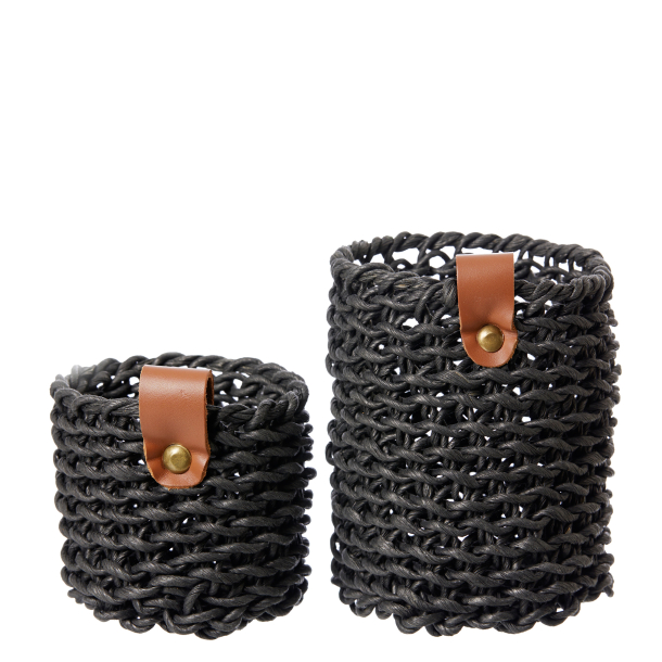 Woven paper basket, set of 2, Black