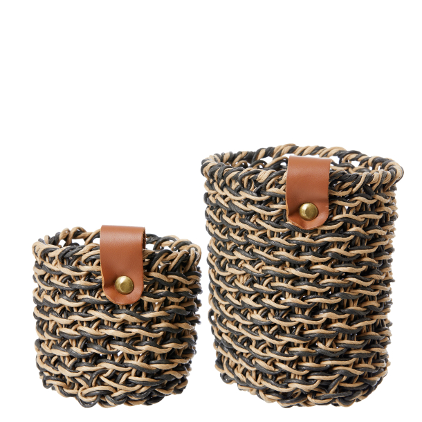 Woven paper basket, set of 2, Black/natural