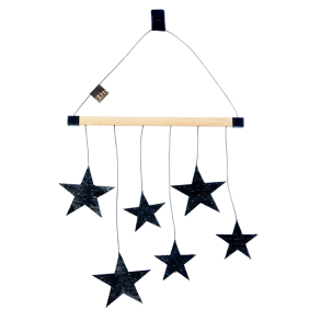 Xmas wood hanger w/stars, Black