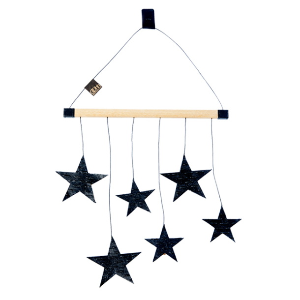 Xmas wood hanger w/stars, Black