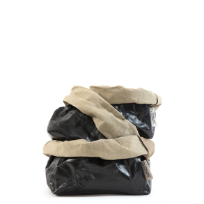 Large Paper Bag lamineret, vaskbart papir, Sort/Sabbia