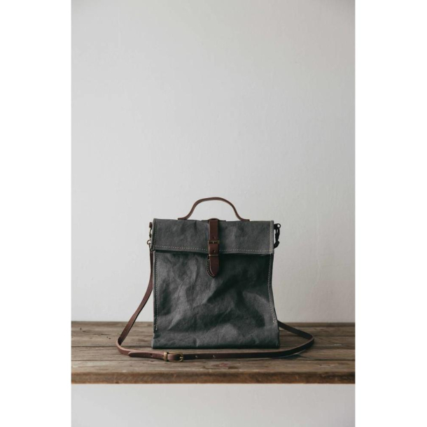 Lunch Bag, taske med lder strop, Mrkegr